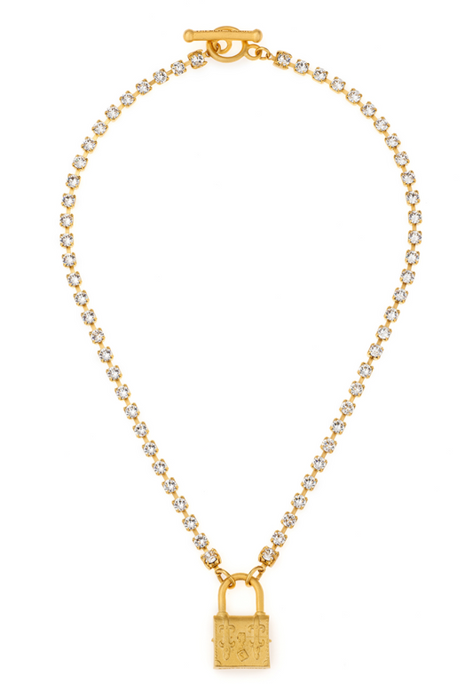 Austrian Crystal with FK Lock Gold Necklace